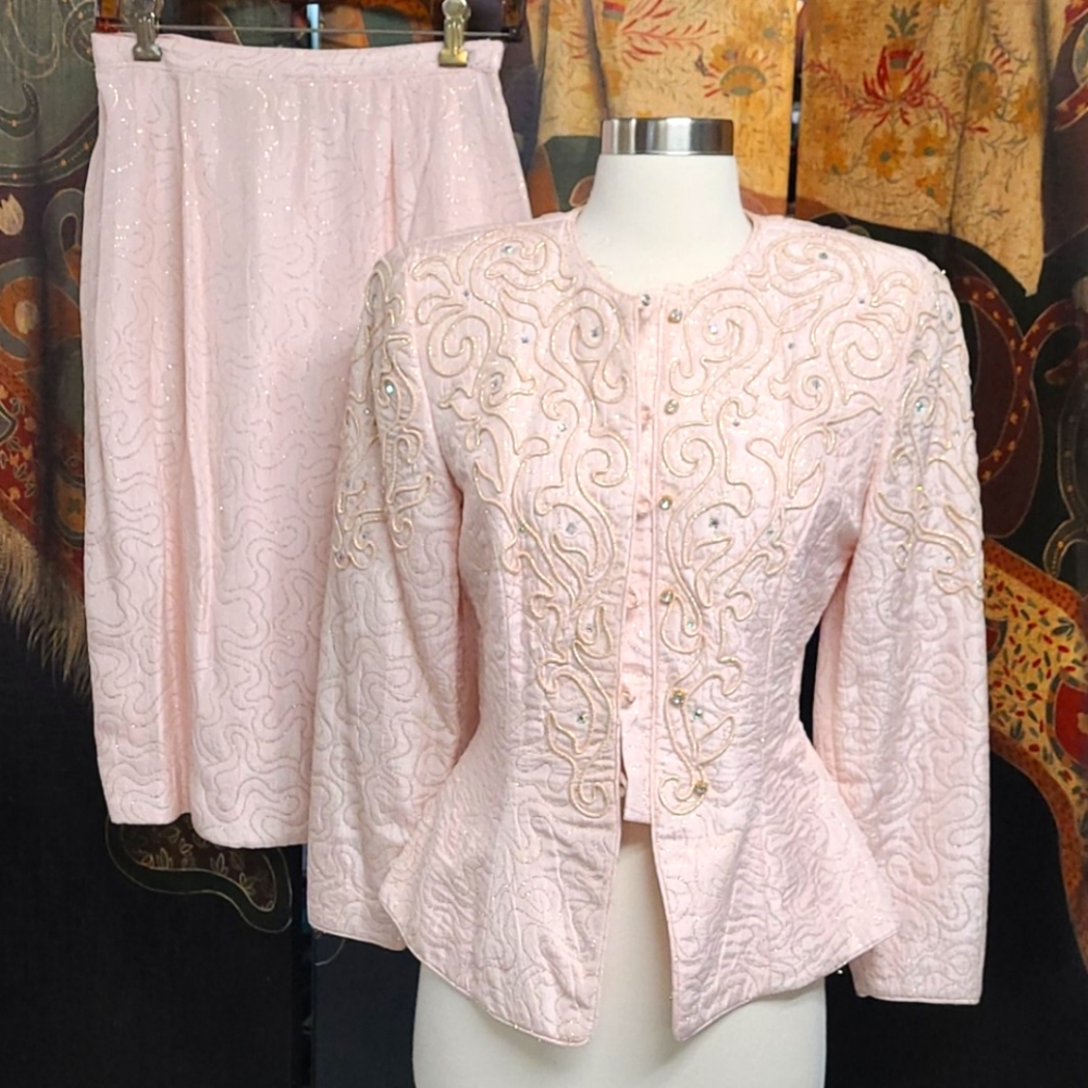Vintage 1980s Embroidered Skirt & Jacket Suit